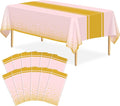 12 Pack Pink and Gold Tablecloth Party Decorations Plastic Pink Tablecloth Printed Gold Table Runner 54 x108 Inch Disposable Rectangle Table Cover for Birthday Wedding Graduation Anniversary