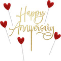 Happy Anniversary Cake Topper Happy Anniversary Cake Decorations for Party Decorations (gold red heart)