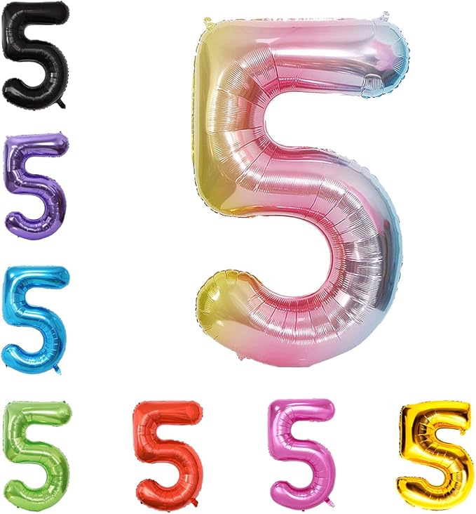 40 Inch Gradient Color Large Foil Helium Number Balloon Birthday Wedding Party 0-9 (Rainbow, 5)