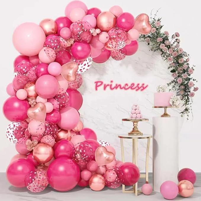Pink Balloon Garland Arch Kit, 141Pcs Different Shades of Pink Balloons with Rose Gold Confetti for Mother's Day Bridal Baby Shower Birthday Princess Wedding Party Decorations