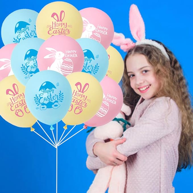 Easter Party Decorations - Latex Balloons with Bunny & Egg Prints for Easter Themed Party - Arch Decor Supplies, 12Pcs