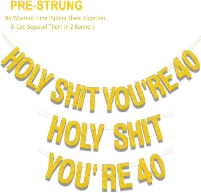 40th Birthday Decorations Women Men Pre-Strung Gold Glitter Birthday Banner Party Decoration Sign Funny Banner 40th Bday Party Supplies banner