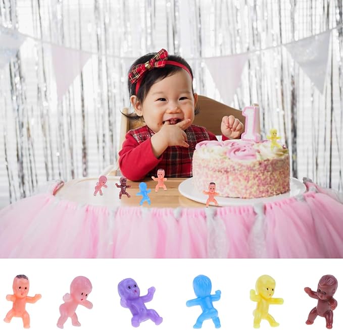 selizo Mini Plastic Babies for Baby Shower, 300pcs Tiny Baby Figurines Mini Babies Bulk for Ice Cube Babies, Small King Cake Babies, My Water Broke Baby Shower Games (6 Colors)
