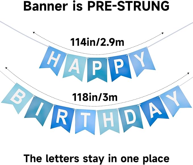 Blue Happy Birthday Banner Birthday Party Banner NO DIY Happy Birthday Sign Pre-Strung Birthday Hanging Decoration for Women Men Girl Boy Party Supplies(Blue)