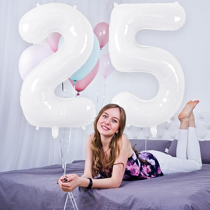 White Number Balloons 40 Inch Helium Mylar Number 5 Balloon for Birthday Party Anniversary Decoration (White, 5)