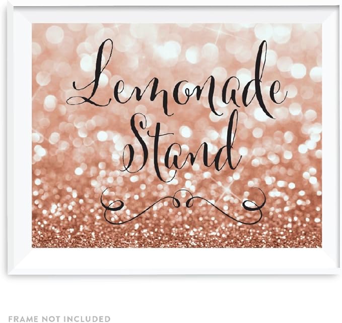Andaz Press Wedding Party Signs, Glitzy Rose Gold Glitter, 8.5x11-inch, Lemonade Stand Reception Dessert Table Sign, 1-Pack, Bokeh Colored Party Supplies