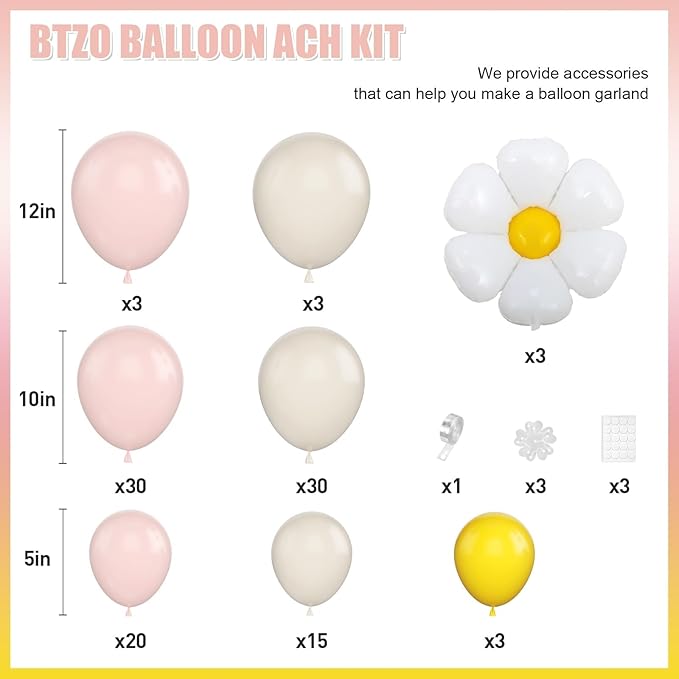 Daisy Balloon Garland Arch Kit,Macaron Pastel Pink Sand White Boho Groovy Party for Baby Shower Floral Theme Birthday Wedding Two Groovy Party Decorations