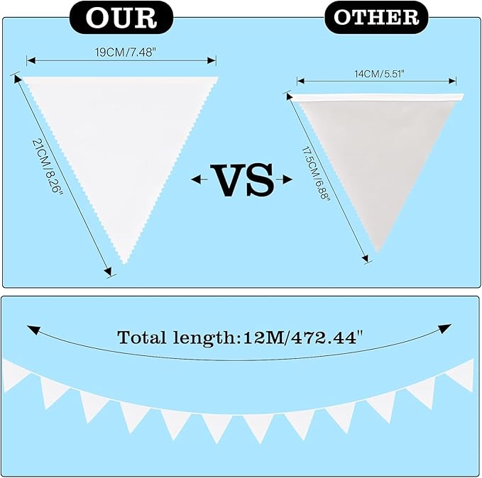 GCQQ 40Ft White Pennant Banner Decorations, 42Pcs Wedding Bunting Banner, Pennant Flags Banner for Anniversary, Engagement, Wedding Baby Bridal Shower Party Decorations
