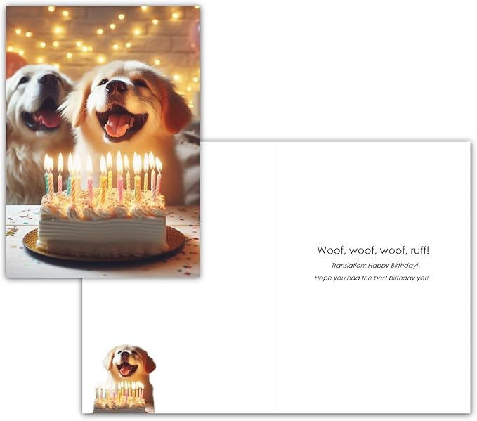 Gooji 5x7 Dogs Birthday Card, Funny Humorous Cute Card for Wife Husband Teenage Young Boy Girl Men Women Adult, Golden (Candles)