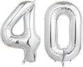 Number Balloons Silver Party Balloon - Giant Number 40 Balloon, 40 Inch Large Balloon for 40th Birthday Decorations, Silver Party Supplies for Anniversary