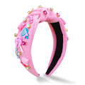 Candy Knotted Headbands for Women, Lollipop Sugar Charms Rhinestone Jeweled Wide Cute Headband for Girls, Fashion Hairband Hair Accessories Birthday Holiday Candyland Party Favors Gifts - Pink