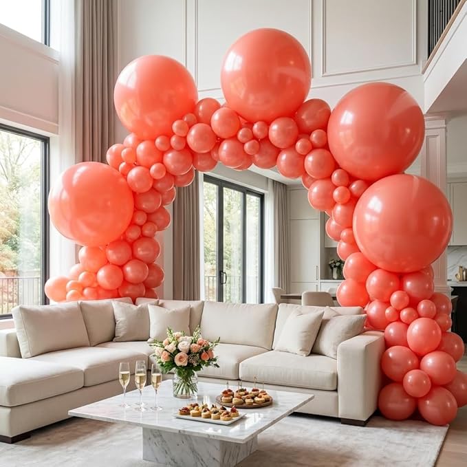 KALOR Coral Red Giant Balloons 36 Inch Large Latex Balloons, 4 Pack Jumbo Round Helium Balloon for Birthday Bridal Shower Wedding Baby Shower Party Decorations