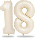 Beige 18 Birthday Balloons Number, 40 Inch Large Cream Foil 1 & 8 Balloon Numbers for 18 Year Old Boys Girls, White Sand Boho 18th 81st Birthday Balloons for Women Men Anniversary Party Decorations