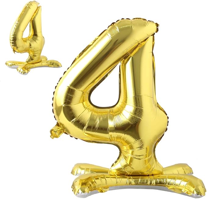 Self Standing 32 Inch Number Balloons Foil Ballon Gold Digit ball Wedding Birthday Party Decoration Baby Shower Supplies (32 inch Stand Gold 4)