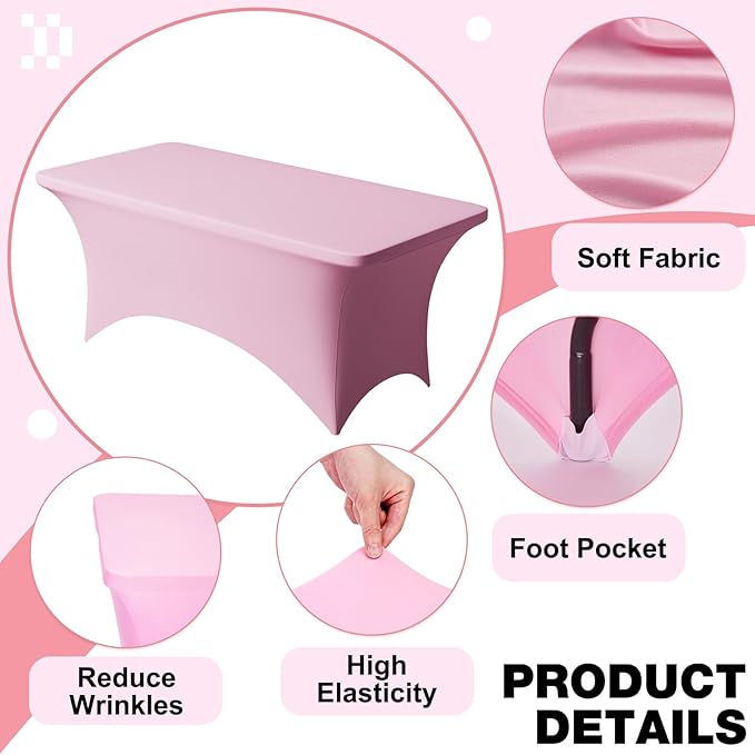 Trlyc 1 Pack 6FT Spandex Table Cloth - 72 x 30 Inch Rectangular Stretch Tablecloth, Wrinkle Resistant Scretch Table Cover for Wedding, Party, Banquet, Picnic, Outdoor Decoration (1Pcs,Pink)
