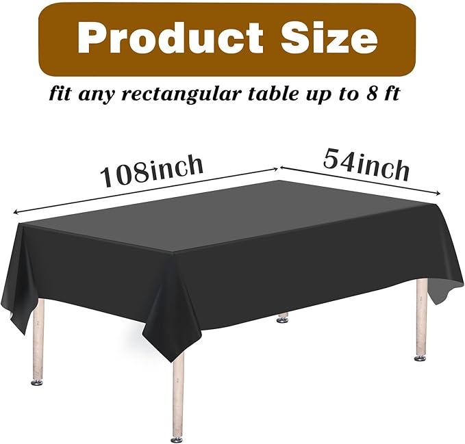 Kopokita 12PCS Black Plastic Tablecloths 54 x 108 Inch, Disposable Table Cloths Rectangle Party Table Covers