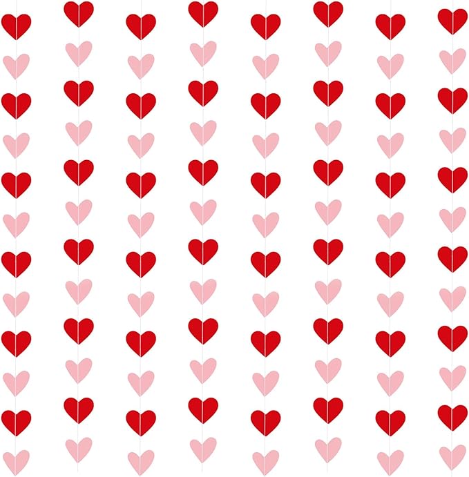 Capoda 8 Pcs Valentine's Day Party Decorations Red Pink Solid Heart Garlands Romantic Hearts Hanging Banners for Sweet Day Birthday Wedding Anniversary Love Themed Party Supplies