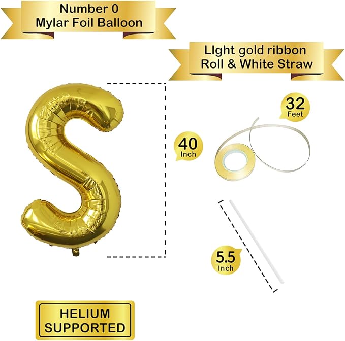 Letter Balloons Gold Party Balloon - 40 Inch Large Gold Letter S Balloon, Letter Balloon Birthday Decorations, Balloon for Women Men Anniversary Party Decorations Supplies
