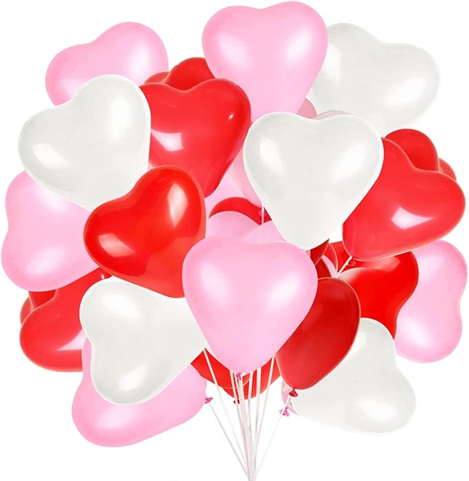 60 Pcs Love Heart Balloons 10-inch Red Pink White Latex Heart Balloons for Valentines Day Wedding Anniversary Engagement Birthday Garden Company Celebration Graduation Prom Party Romantic Decor