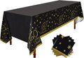 Gatherfun 60th Birthday Disposable Tablecloth 4 Pack Gold and Black Waterproof Plastic Table Cover for Men Woman 60 Birthday Party Decorations