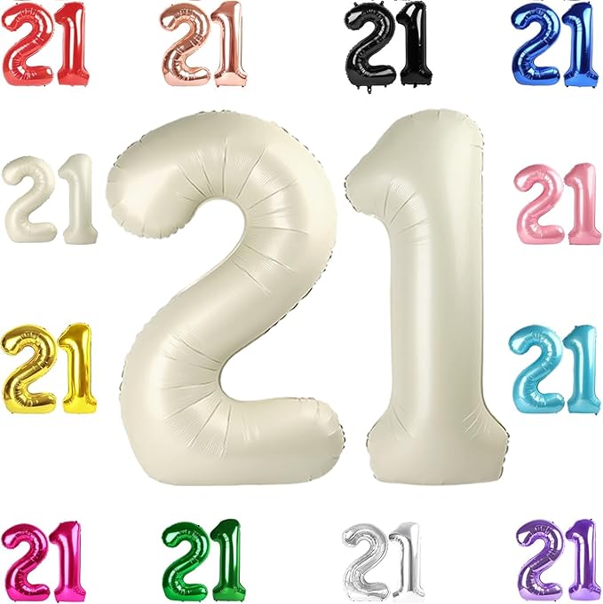 21 Balloon Number, Cream Number 21st Birthday Balloons 40 Inch, 21 or 12 Years Old Cream Birthday Decorations for Men Women Him Her, 21st Anniversary Decorations