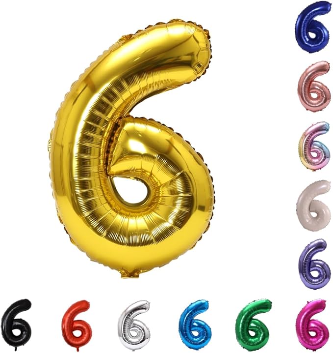 YPSelected 32 Inch Large Foil Helium Number Balloon Birthday Wedding Party 0-9 (Gold, 6)
