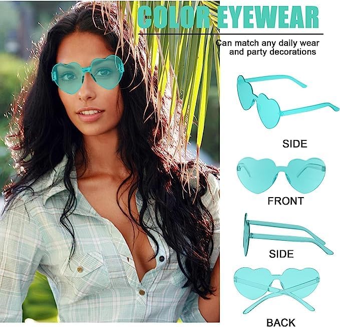 AEAHALY Heart Sunglasses for Women and Men Rimless Heart Shaped Sunglasses Bachelorette Bride Party Accessories