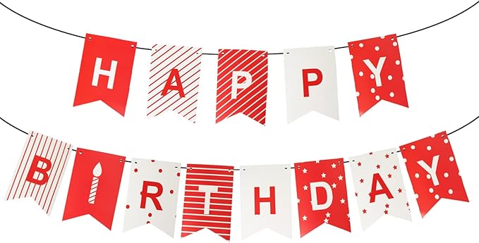 Red Happy Birthday Banner,Birthday Bunting Banner for Party Decorations