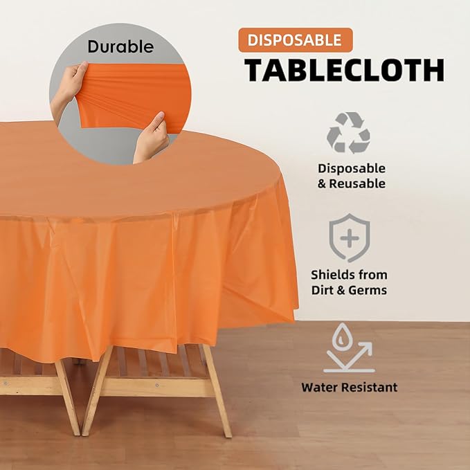 Craft And Party 12-Pack Orange Plastic Tablecloths – 54 x 108 Inch Disposable Table Covers for Rectangle Tables, Heavy Duty & Waterproof for Parties, Events, Banquets, Orange