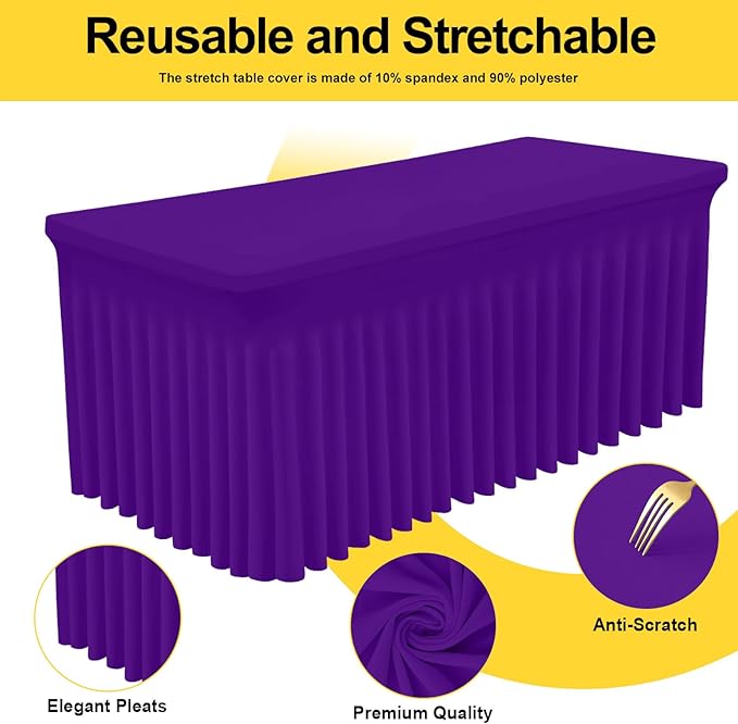 Smiry Spandex Tablecloth, Elastic Fitted Stretch Tablecloth for 6FT Rectangle Tables, Waterproof Washable Table Cover Skirt for Outdoor, Wedding, Banquet & Parties (Purple, 72Lx30Wx30H Inch)