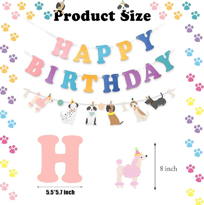 Rainbow Happy Birthday Dog Themed Pennant Banner for Party Decorations for Boys Girls DIY Party Supplies (Color Banner+Dog)