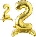 Self Standing 32 Inch Number Balloons Foil Ballon Gold Digit ball Wedding Birthday Party Decoration Baby Shower Supplies (32 inch Stand Gold 2)