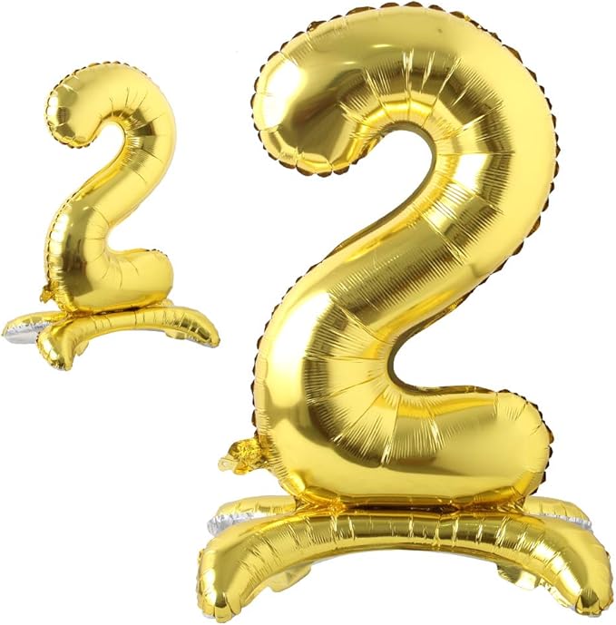Self Standing 32 Inch Number Balloons Foil Ballon Gold Digit ball Wedding Birthday Party Decoration Baby Shower Supplies (32 inch Stand Gold 2)