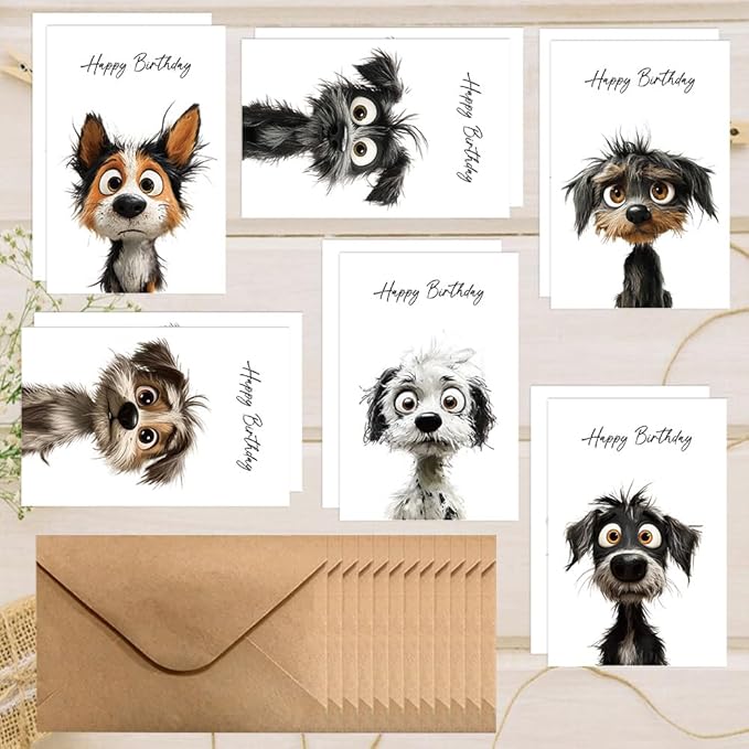 Birthday Cards Pack of 12,Birthday Cards Bulk for Women Men Kids Assorted Birthday Greeting Cards for Kids Assortment, 12 Card with Envelopes (Cartoon puppy)