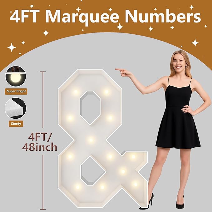 4FT Marquee Light Up Letters, Large Marquee Letters, Pre-cut Foam Board Sign & for Engagement Wedding Decorations Birthday Party Backdrop Decor, Balloon Arch Kit
