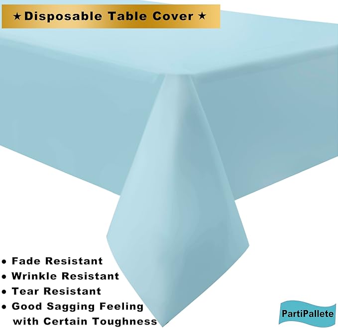 3-Pack Premium Plastic Light Sky Blue Tablecloth Disposable 54" x 108" Rectangle Table Cover Party Baby Pale Blue Table Cloths for Parties Birthdays Weddings Baby Shower Picnic Events