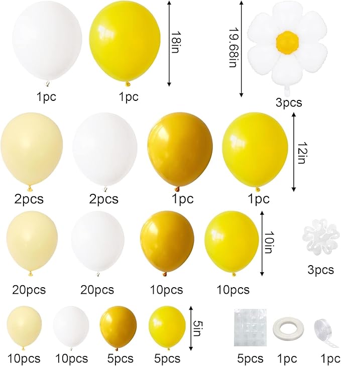 Yellow Balloon Arch Kit,Daisy Balloon Garland With Latex White Yellow Balloons for Girls Women Birthday Baby Shower Wedding Anniversary Flower Theme Party Decorations