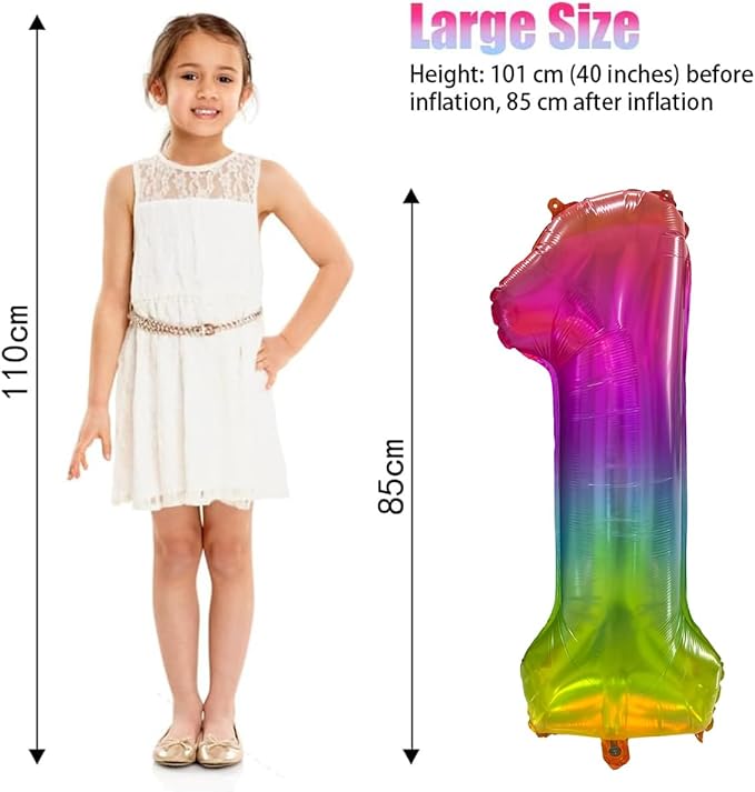 Rainbow Number 1 Balloon 40 Inch Rainbow 1 Balloon Giant Helium Foil Number 0 to 9 Balloons Birthday Wedding Party Digital Decorations Number 1