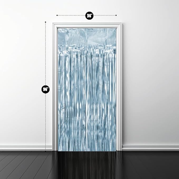 Pack of 2 Matte Blue Foil Fringe Curtains – Blue Tinsel Backdrop for Photo Booth, Birthday, Wedding, Baby Shower, Bachelorette, Christmas & Holiday Party Decorations