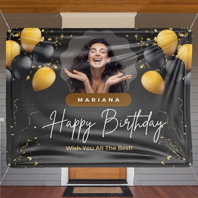 Custom Happy Birthday Vinyl Banner Sign, Personalized Party Backdrop, Gift, and Decoration - From NiceMemoryLLC. (Style-09)