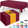 Smiry Disposable Table Cloth - 12 Pack, 54 x 108 Inch Waterproof Rectangle Tablecloths for Parties, Decorative Plastic Table Cover, Leakproof & Sturdy, Wine Red