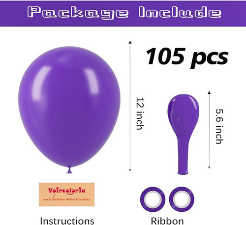 105pcs Dark Purple Balloons 12inch Party Latex Balloons for Birthday Baby Shower Halloween Wedding Valentine's Day Party Bachelorette Decorations