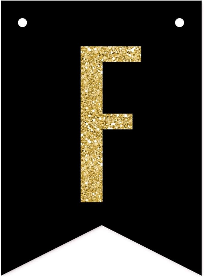 Andaz Press Faux Gold Glitter on Black Retirement Party Banner Decorations, Farewell!, Approx 5-Feet, 1-Set, Birthday Wedding Baby Shower Colored Hanging Pennant Decor