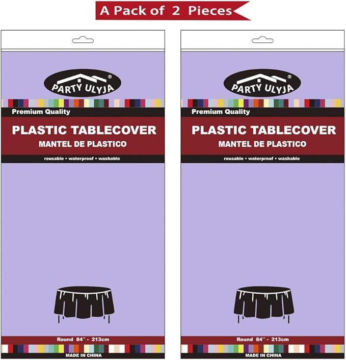 Lavender Plastic Tablecloths 2 Pack Lilac Disposable Table Covers 84 Inch Circle Bridal Shower Party Tablecovers PEVA Mauve Table Cloths for BBQ Picnic Birthday Wedding Parties 6 ft Round Table Use