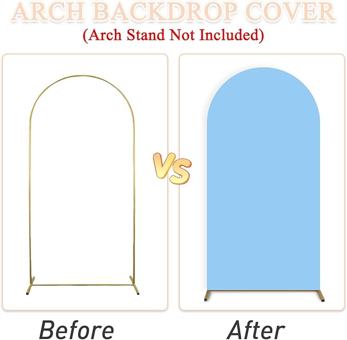 7.2FT 6.6FT 6FT Set of 3 Spandex Fitted Wedding Arch Stand Covers Baby Blue Arch Backdrop Cover Chiara Backdrop Cover Round Top Arch Covers for Bridal Baby Shower Wedding Ceremony Decorations