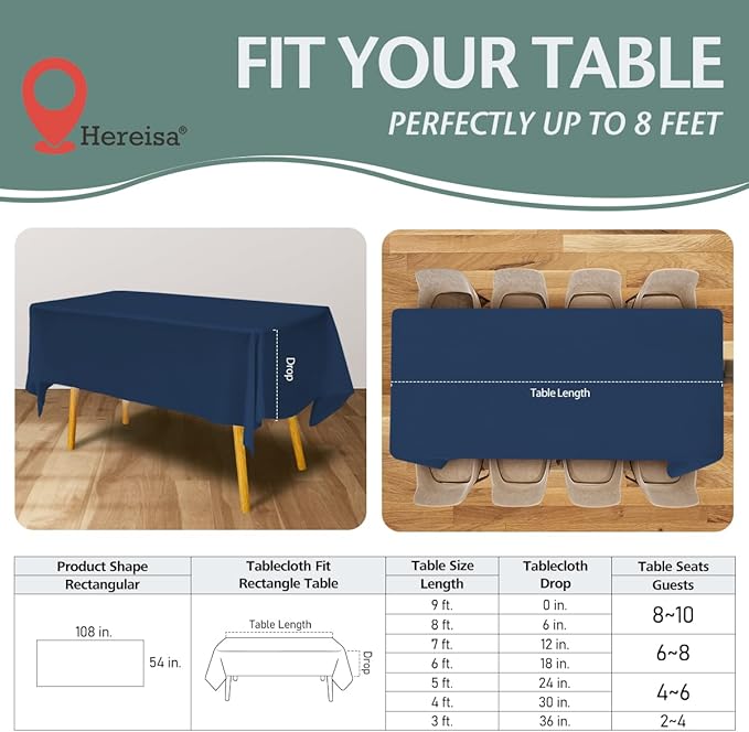 Disposable Plastic Tablecloth 54x108 Inch Rectangle - Navy Blue, 4 Pack Waterproof & Tear-Resistant Party Table Cover for Dining, Picnic, Crafts, Holiday Decor