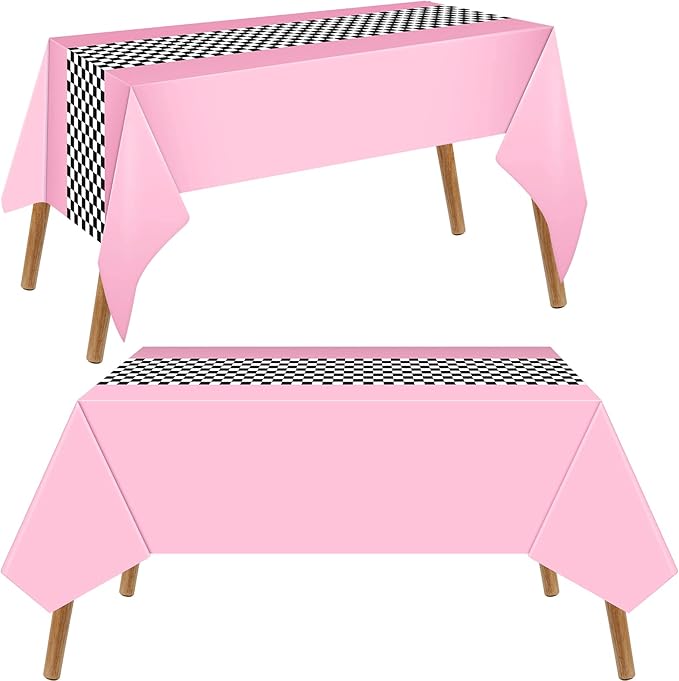 Irenare Car Birthday Party Supplies Racing Decorations 50s Party Tablecloth Racetrack Table Runner Table Covers for Kids Boy Car Theme Birthday Decor, 54 x 108 Inch(Pink,3 Sheets)