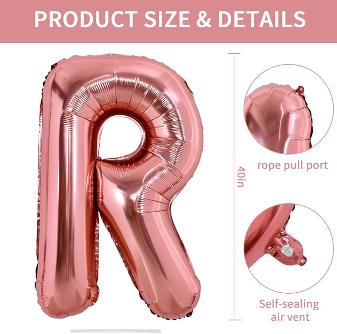 TONIFUL 40 Inch Large Rose Gold Letter R Balloons Giant Alphabet Letter Balloons,Foil Mylar Big Balloons for Birthday Party Anniversary Supplies Decorations