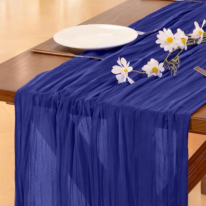 Socomi Royal Blue Easter Spring Cheesecloth Table Runner Boho Rustic Gauze 120 inch 10FT Cheese Cloth Runner for Wedding Party Baby Shower Birthday Home Decor Holiday Decorations