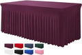 Table Skirt for 4 Foot Tables - One-Piece Burgundy Tablecloths and Skirt, Wrinkle Resistant Ruffles Elastic Cover for Banquets, Weddings, Events, Parties